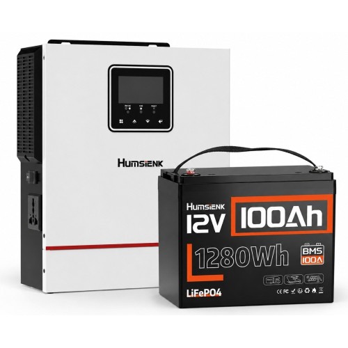 1,28 кВт*год LiFePO4 Комплект резервного живлення Humsienk інвертор 1 кВт + 12V/100Ah акумулятор