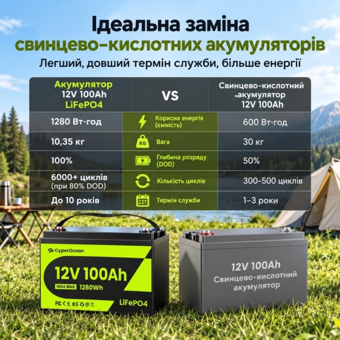 3,5 кВт LiFePO4 Комплект резервного живлення Інвертор Daxtromn + 2 акумулятора 12V 100Ah CyperOcean для квартири, будинку 3,5 кВт LiFePO4 Комплект резервного живлення Інвертор Daxtromn + 2 акумулятора 12V 100Ah CyperOcean для квартири, будинку