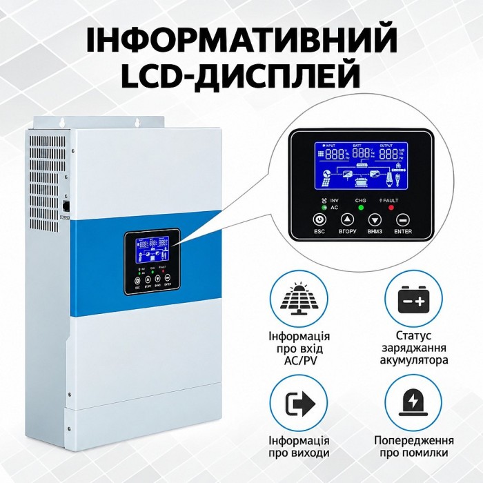 6.5 кВа LiFePO4 Felicity Solar Комплект резервного живлення:Гібридний інвертор Daxtromn SC-HFK-5500-48 + 2 акумулятора FLA48100UG1 6.5 кВа LiFePO4 Felicity Solar Комплект резервного живлення:Гібридний інвертор Daxtromn SC-HFK-5500-48 + 2 акумулятора FLA48100UG1