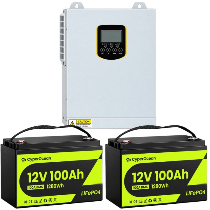 3,5 кВт LiFePO4 Комплект резервного живлення Інвертор Daxtromn + 2 акумулятора 12V 100Ah CyperOcean для квартири, будинку 3,5 кВт LiFePO4 Комплект резервного живлення Інвертор Daxtromn + 2 акумулятора 12V 100Ah CyperOcean для квартири, будинку
