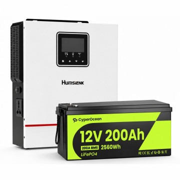 2,5 кВт*год LiFePO4 Комплект резервного живлення Humsienk інвертор 1 кВт + 12V/200Ah акумулятор CyperOcean