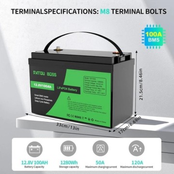 LiFePO4 12V 100Ah Акумулятор Datouboss, BMS, 1280Wh