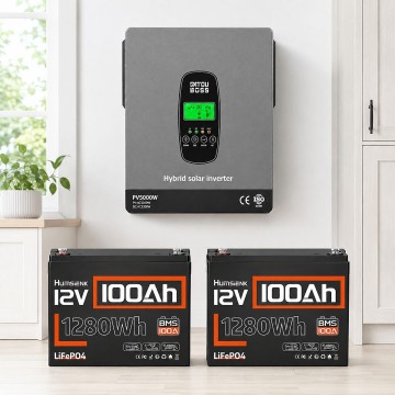 3.3 кВт LiFePO4 Комплект резервного живлення Інвертор Datouboss 24 В + 2 акумулятора 12V/100Ah Humsienk