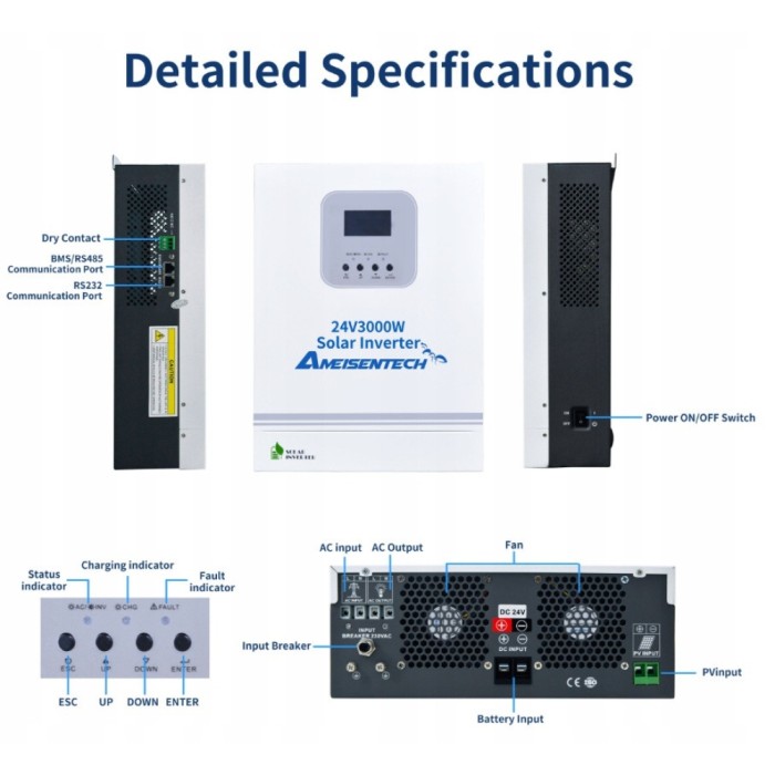 3 кВт LiFePO4 Комплект резервного живлення Інвертор Ameisentech + 2 акумулятора 12V/100Ah CyperOcean з BMS для квартири, будинку 3 кВт LiFePO4 Комплект резервного живлення Інвертор Ameisentech + 2 акумулятора 12V/100Ah CyperOcean з BMS для квартири, будинку