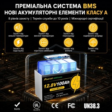 LiFePO4 12V 100Ah Акумулятор Foursun 1280Wh, 100A, з BMS платою