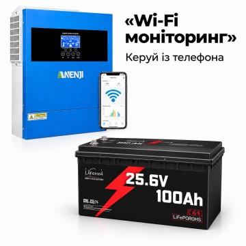 4.2 кВт Комплект резервного живлення Інвертор Anenji WiFi + 24V/100Ah Акумулятор Idzlldi BMS