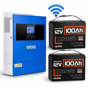 4,2 кВт LiFePO4 Комплект резервного живлення Інвертор Anenji WiFi + 2 акумулятора 12V 100Ah Humsienk з BMS для квартири, будинку