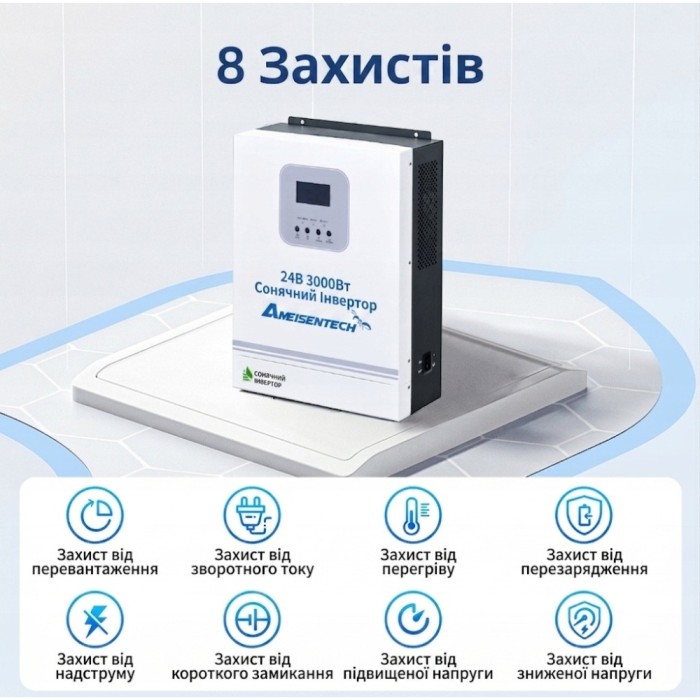 3 кВт LiFePO4 Комплект резервного живлення Інвертор Ameisentech+ 2 акумулятора 12V 100Ah Ameisentech для квартири, будинку 3 кВт LiFePO4 Комплект резервного живлення Інвертор Ameisentech+ 2 акумулятора 12V 100Ah Ameisentech для квартири, будинку