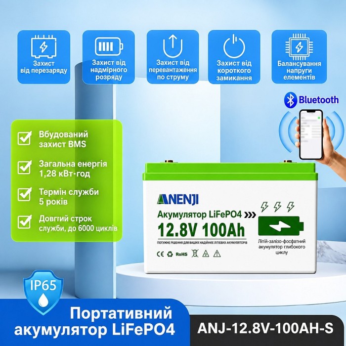 4,2 кВт LiFePO4 Комплект резервного живлення Інвертор Anenji WiFi + 2 акумулятора 12V 100Ah Bluetooth для квартири, будинку 4,2 кВт LiFePO4 Комплект резервного живлення Інвертор Anenji WiFi + 2 акумулятора 12V 100Ah Bluetooth для квартири, будинку