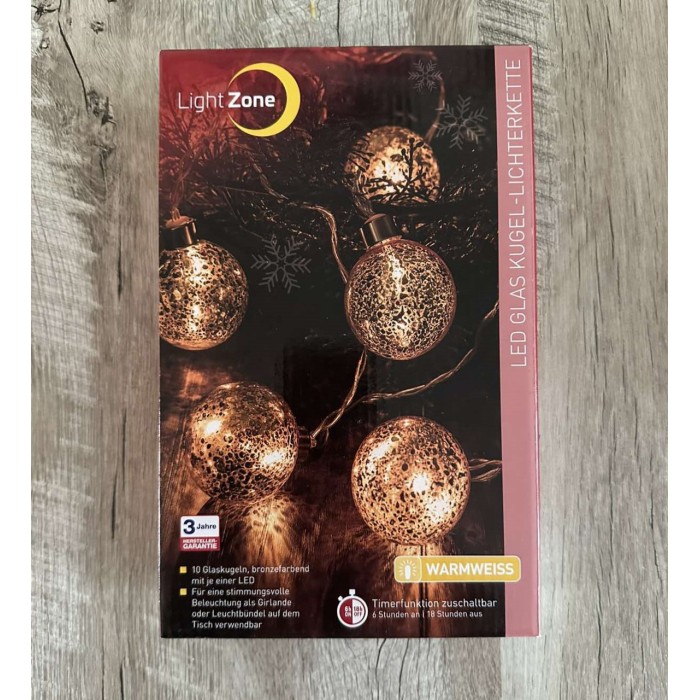 Гірлянда LED-ланцюг LightZone 10 кульок (бронзові) 2,25м на батарейках Гірлянда LED-ланцюг LightZone 10 кульок (бронзові) 2,25м на батарейках