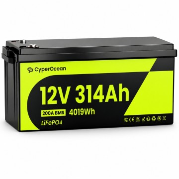 LiFePO4 12V/314Ah Акумулятор CyperOcean з BMS 200 А для систем резервного живлення