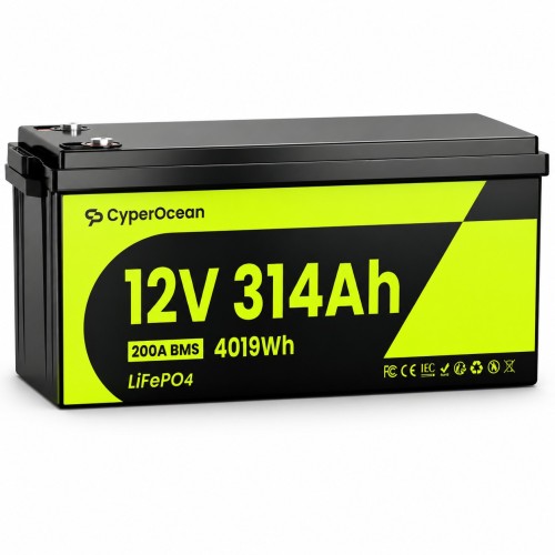 LiFePO4 12V/314Ah Акумулятор CyperOcean з BMS 200 А для систем резервного живлення