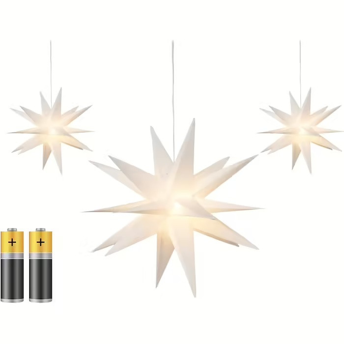 Декоративні LED-зірки з голографічним ефектом 3D LightZone на батарейках (діаметр 34 см) Білі Декоративні LED-зірки з голографічним ефектом 3D LightZone на батарейках (діаметр 34 см) Білі