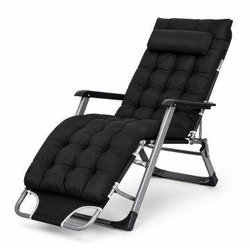 Садове пляжне крісло IdealGarden Premium з матрацом та подушкою, до 125 кг, чорний, шезлонг для саду та тераси