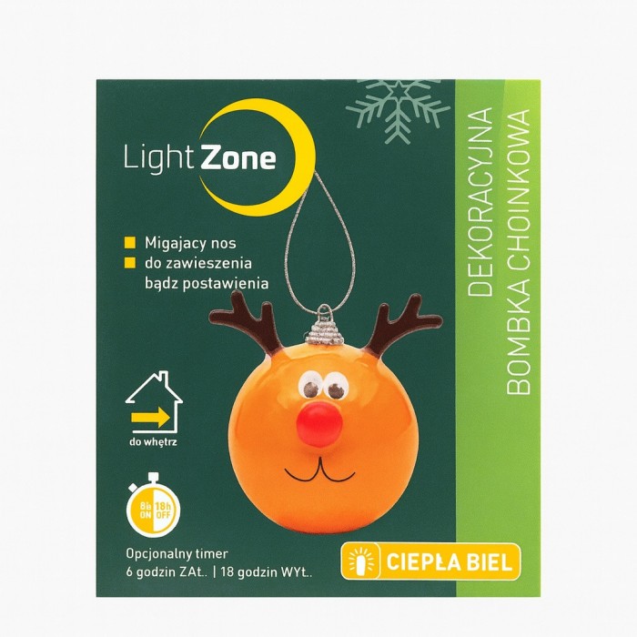 Декоративна ялинкова іграшка-куля Олень з миготливим носом Light Zone Декоративна ялинкова іграшка-куля Олень з миготливим носом Light Zone