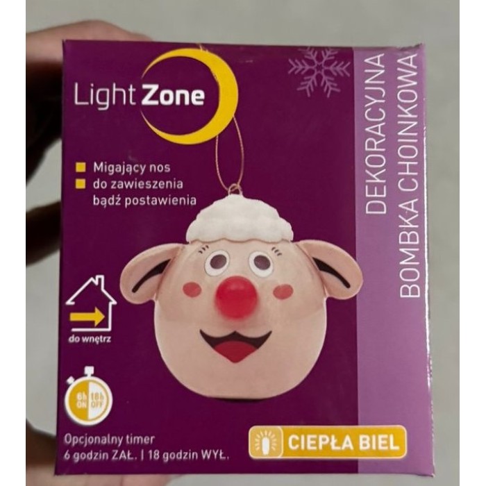 Декоративна ялинкова іграшка-куля Вівця з миготливим носом Light Zone Декоративна ялинкова іграшка-куля Вівця з миготливим носом Light Zone
