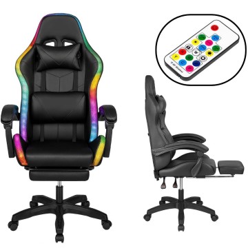 Крісло геймерське ProGame з RGB підсвіткою GX-150, підставка для ніг, комп'ютерне ігрове